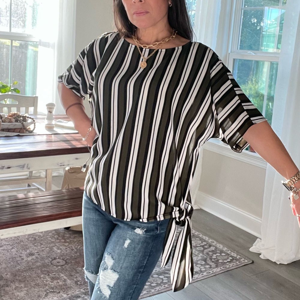 Michael Kors short sleeve blouse with side tie detail